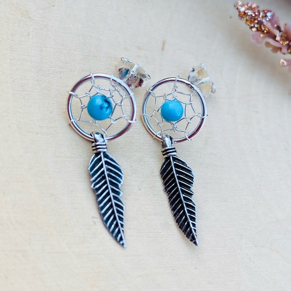 Dream Catcher Solid Sterling Silver Stud earrings bohemian style - Picture 8 of 8